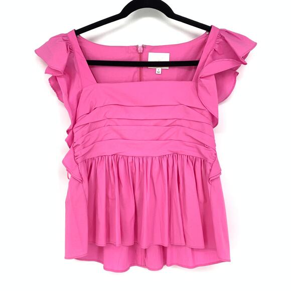 Cinq a Sept Top Women's Sz Small Audrie Square Neck Poplin Ruffle In Wild Orchid